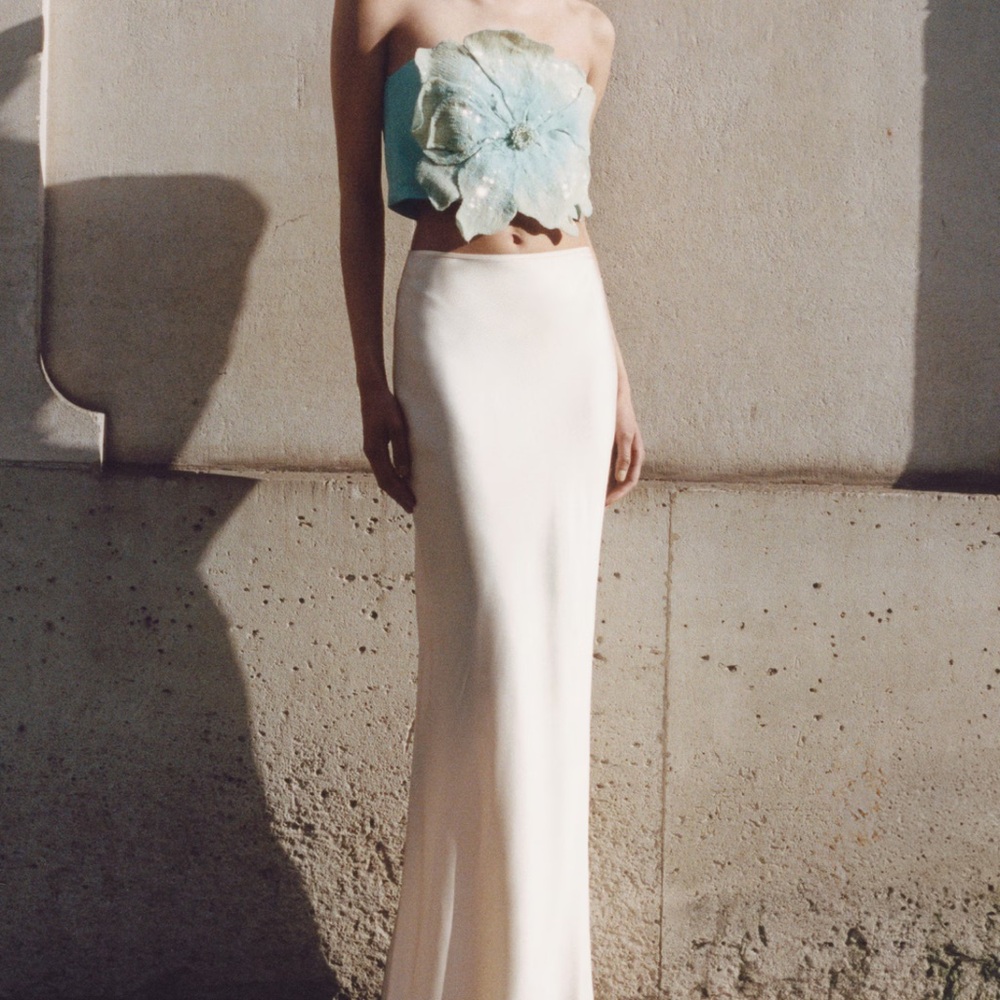 Mango Satin Maxi Skirt, off white, size M